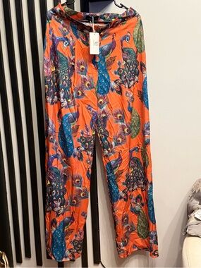 Vibrant Orange Peacock Print Lounge Pants
